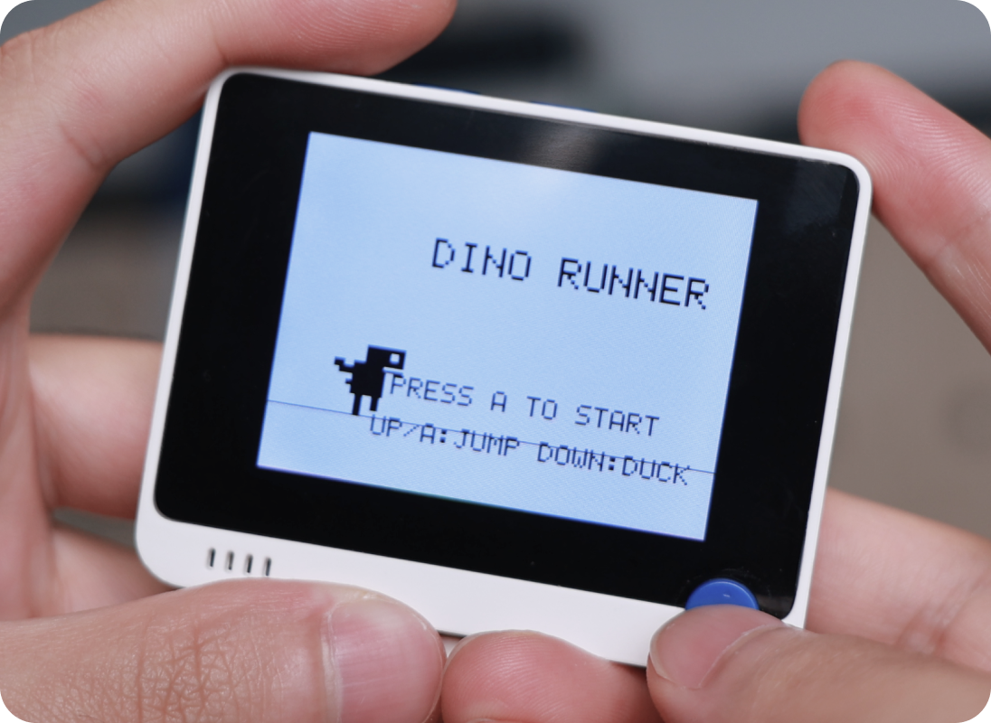 Chrome dinosaur game running on Wio Terminal, built with CodeCraft.