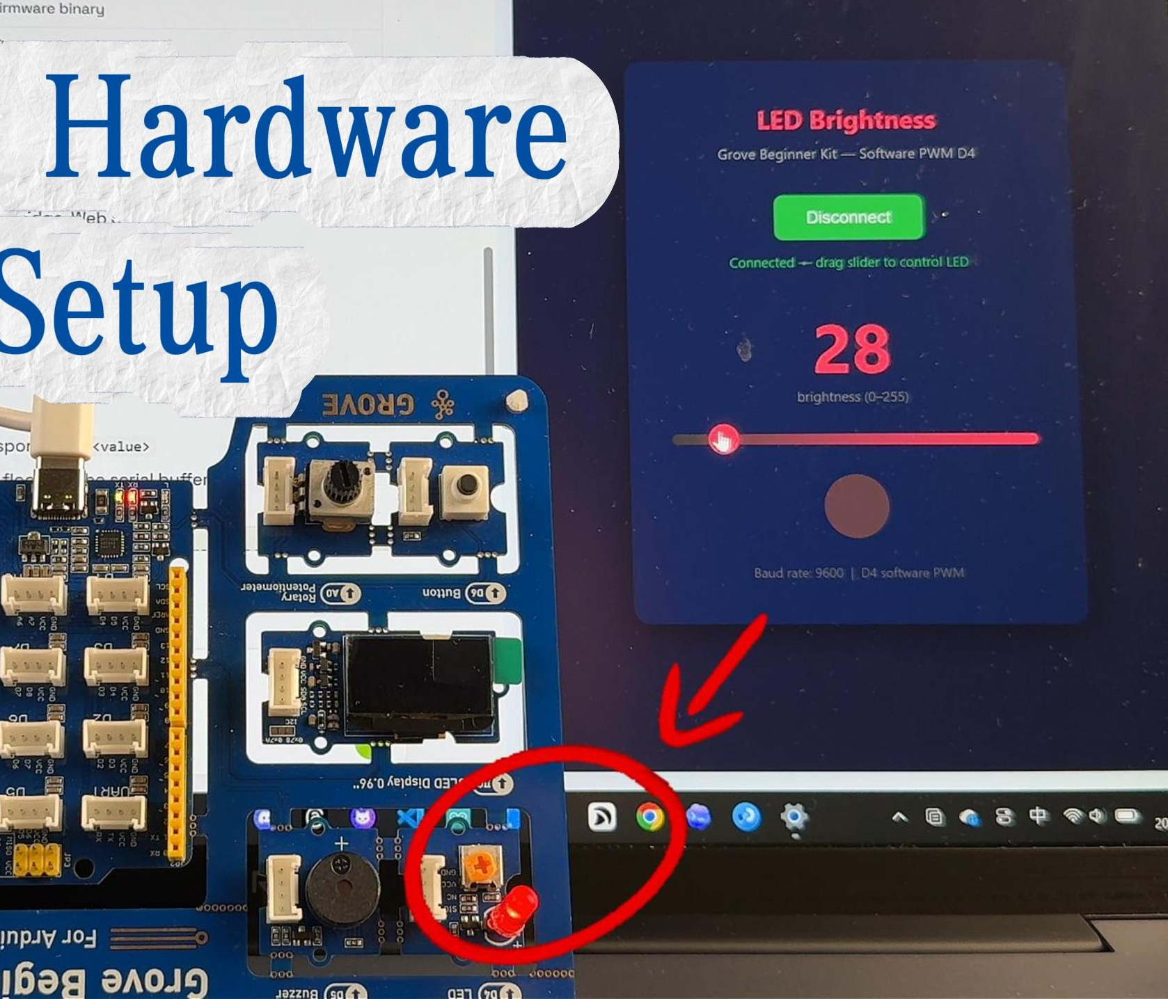 Browser slider controlling the Grove Beginner Kit onboard LED